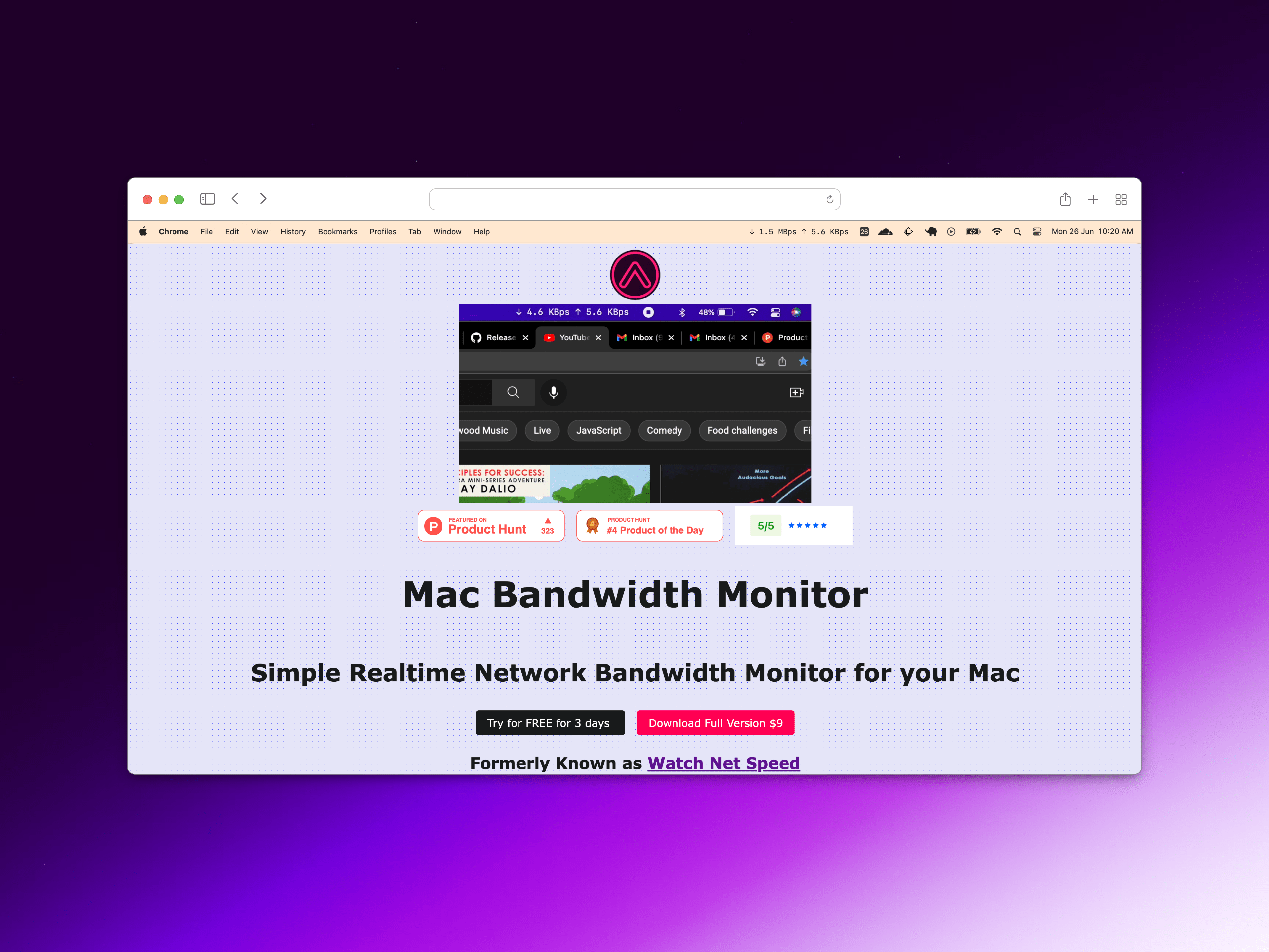 Mac Bandwidth Monitor - Mac Menubar App landing page