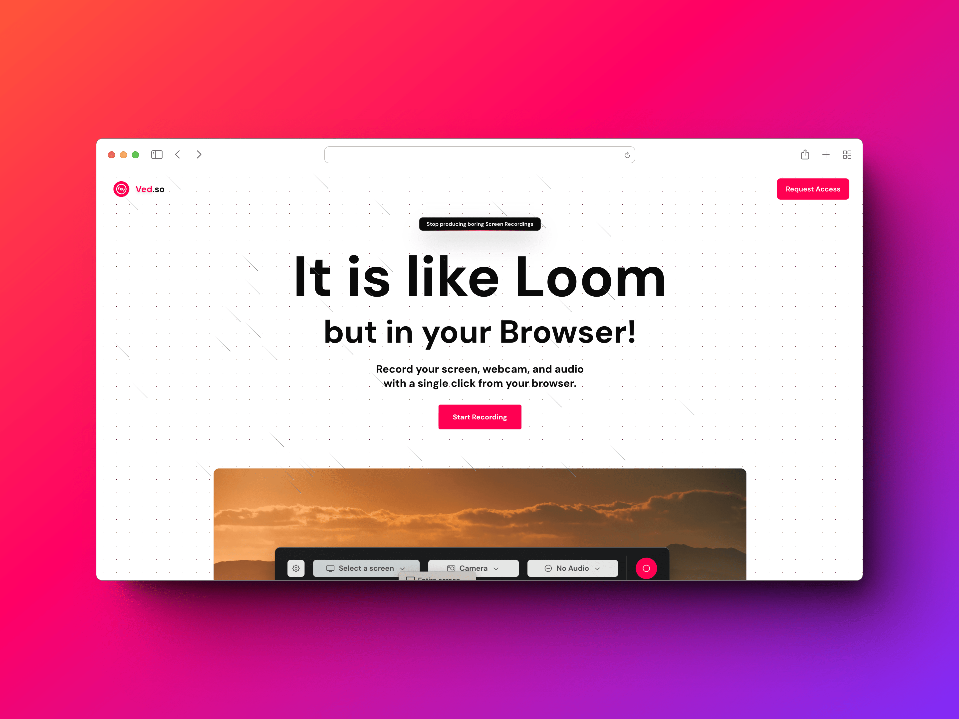 Ved.so - Loom Alternative works in Browser landing page
